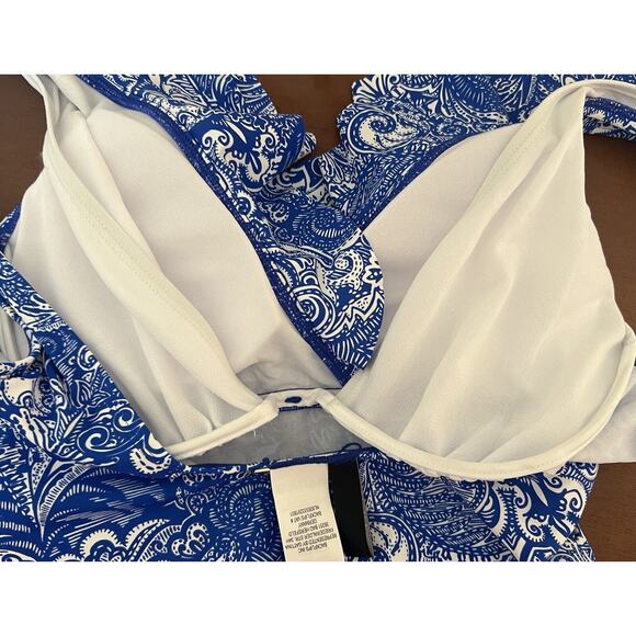 LRL Ralph Lauren One Piece Swimsuit Sz 4 Blue White Underwire Ruffle Womens NEW - Picture 6 of 8